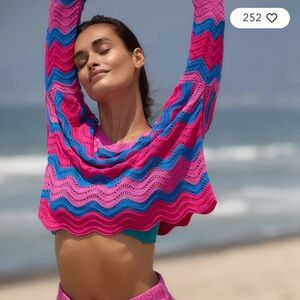 Beach Riot Pink and Blue Wave Balboa Sweater Small